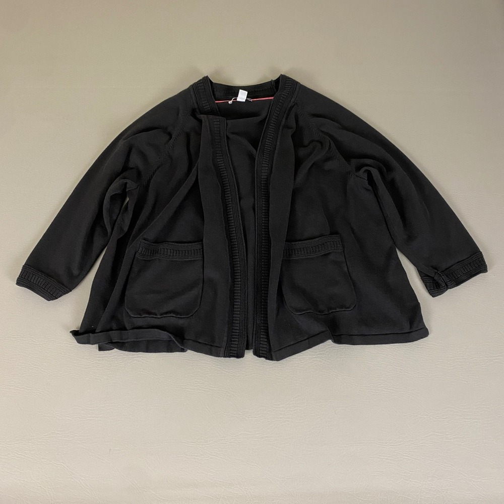 Isaac Mizrahi Live! Cardigan Plus 1X Black Cotton Blend Knit Open Front Pockets